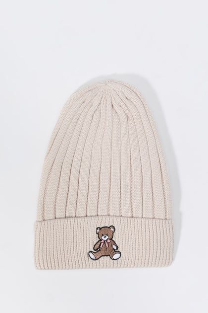 Embroidered Ribbed Knit Beanie