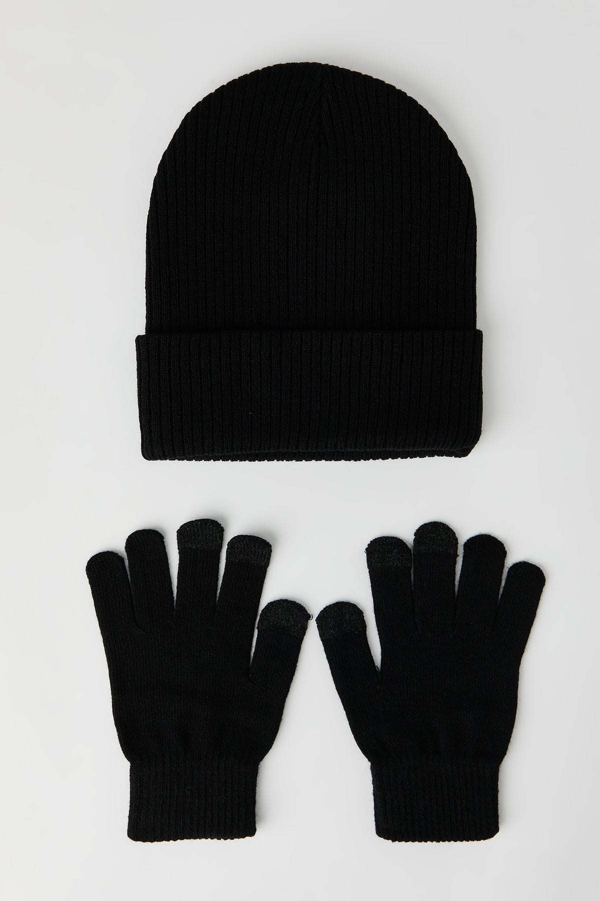 Knit Beanie & Gloves Set - Black