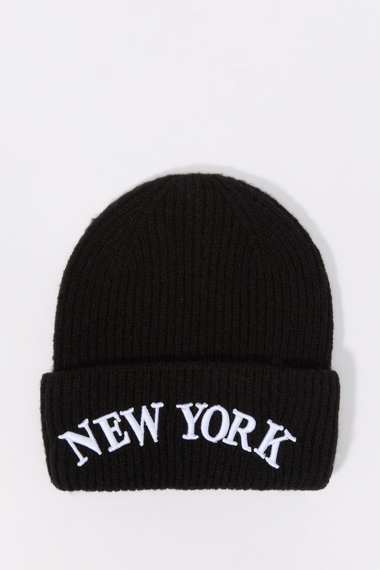 City Embroidered Ribbed Knit Beanie