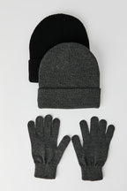 Ensemble avec tuque en tricot côtelé et gants