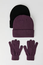 Ensemble avec tuque en tricot côtelé et gants