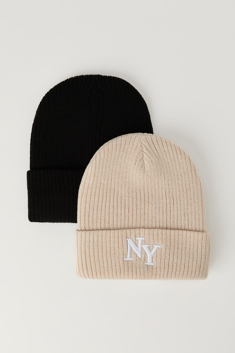 NY Embroidered Beanie Set (2 Pack)