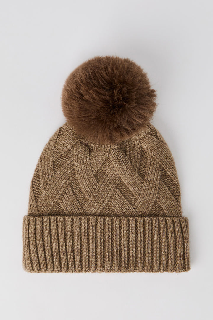 Tuque en tricot à losange avec pompon
