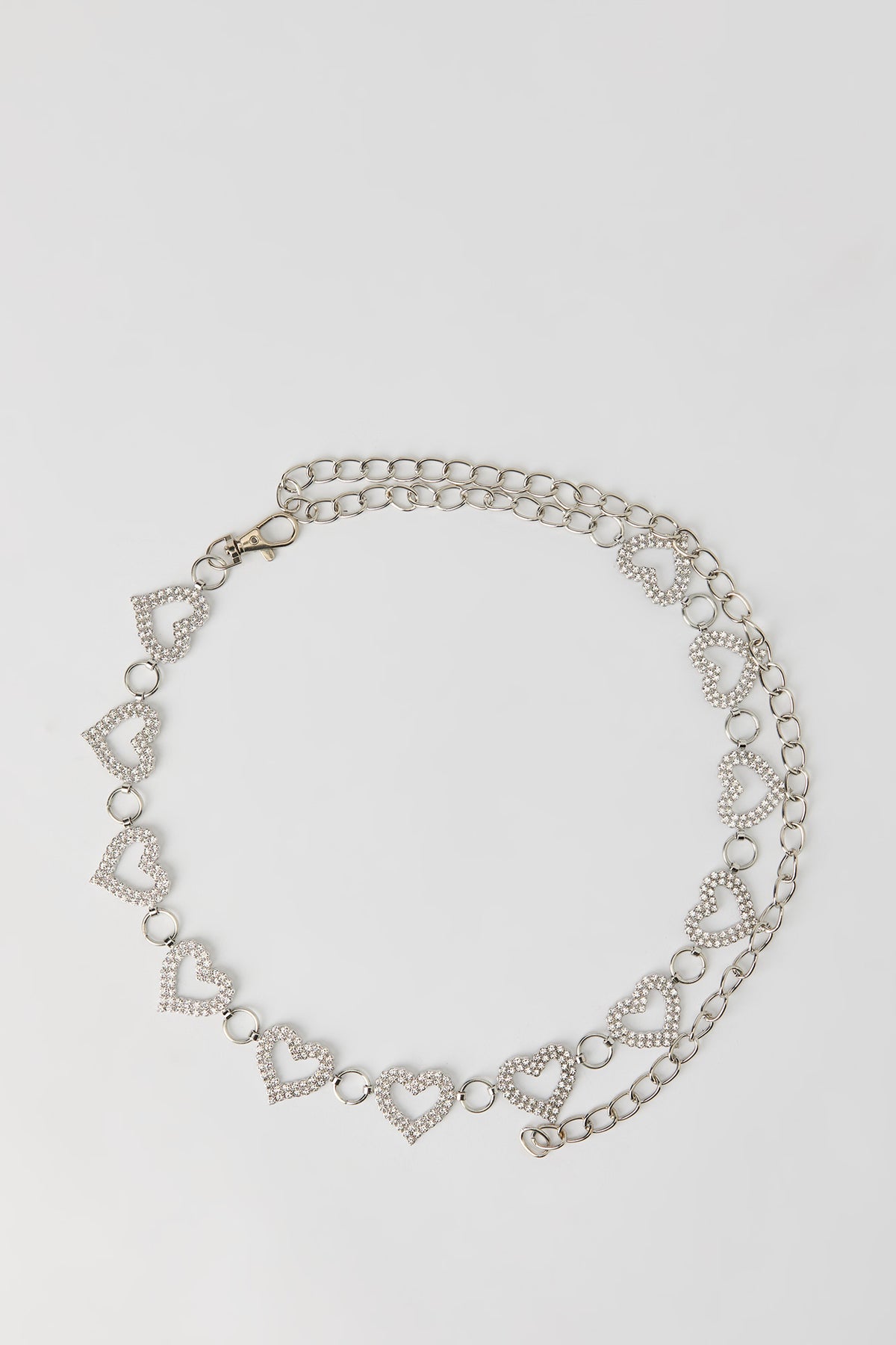 Ceinture en chaîne avec breloques de coeurs et pierres du Rhin