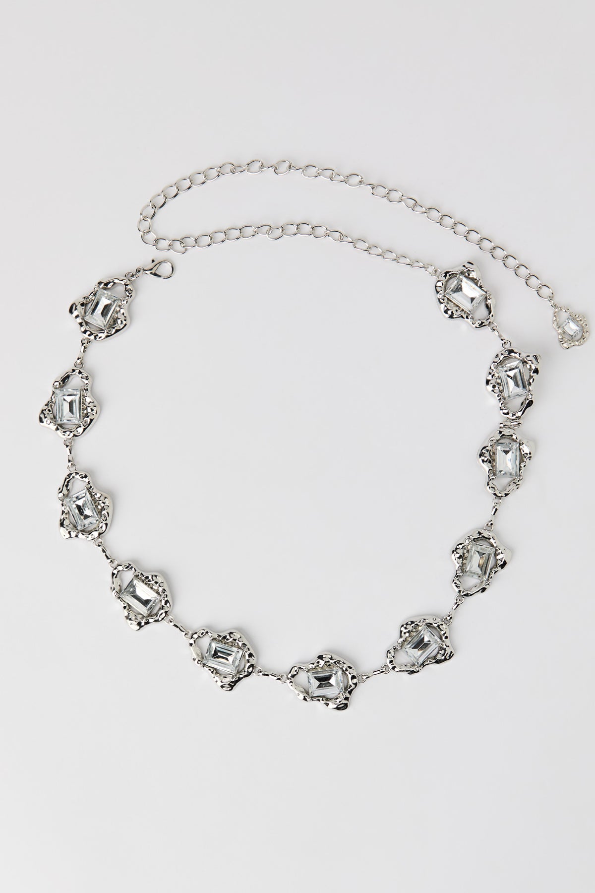 Rhinestone Hammered Chain Belt - Silver