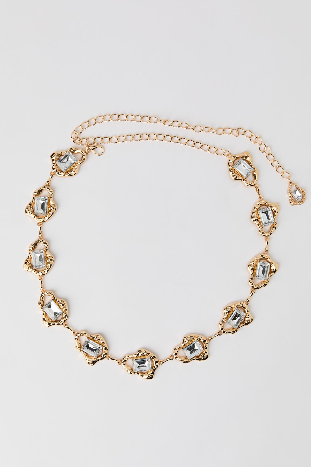 Rhinestone Hammered Chain Belt - Gold