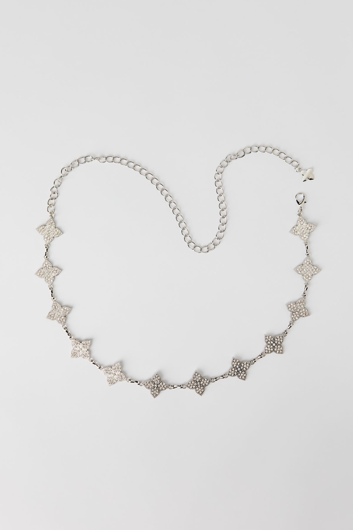 Rhinestone Clover Chain Belt - Silver