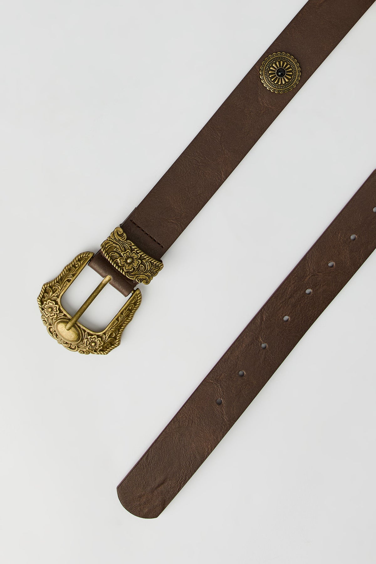 Alt View 2. Faux Leather Western Buckle Belt 3.5 cm - Brown