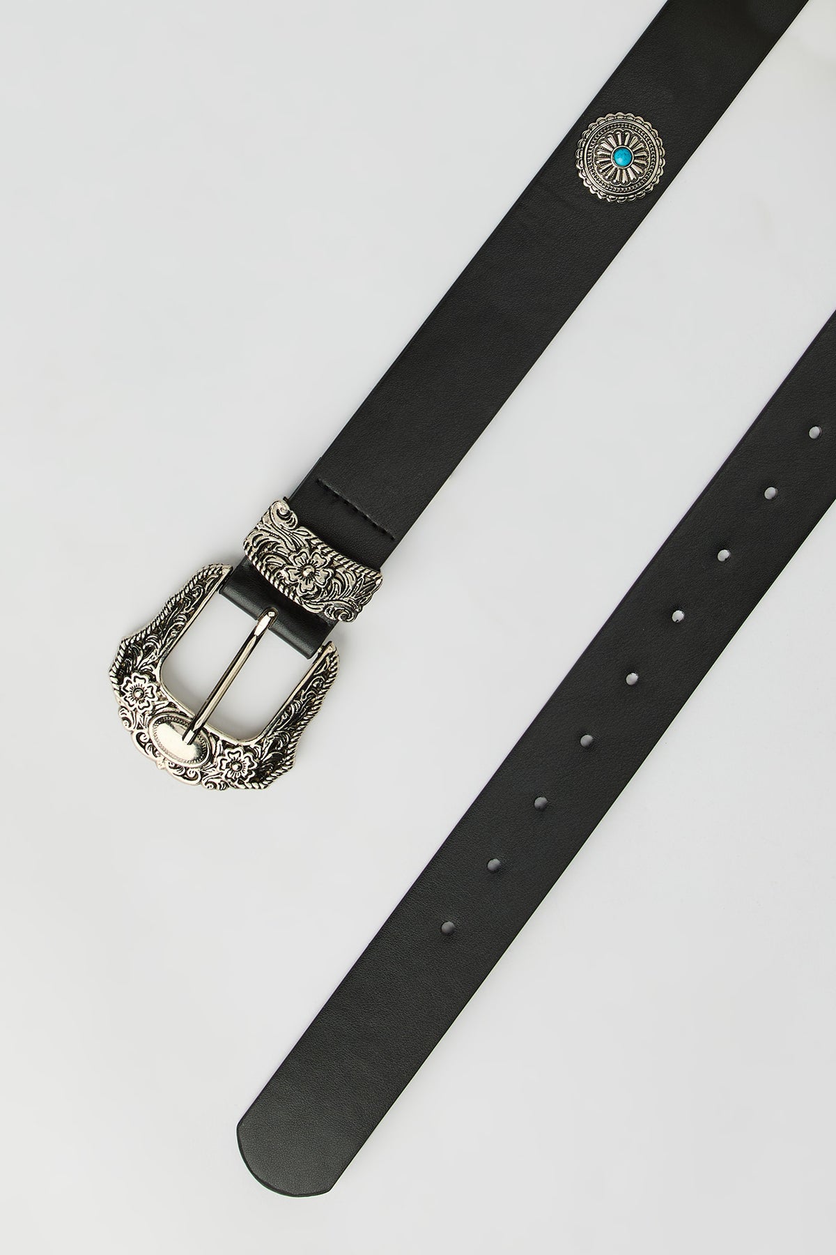 Alt View 2. Faux Leather Western Buckle Belt 3.5 cm - Solid Black