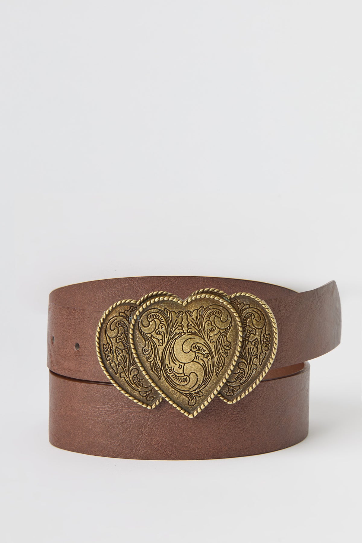 Western Heart Buckle Belt - Brown