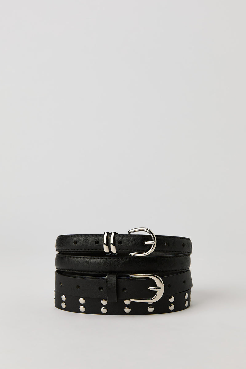 Ceinture unie et à clous en similicuir (paquet de 2)