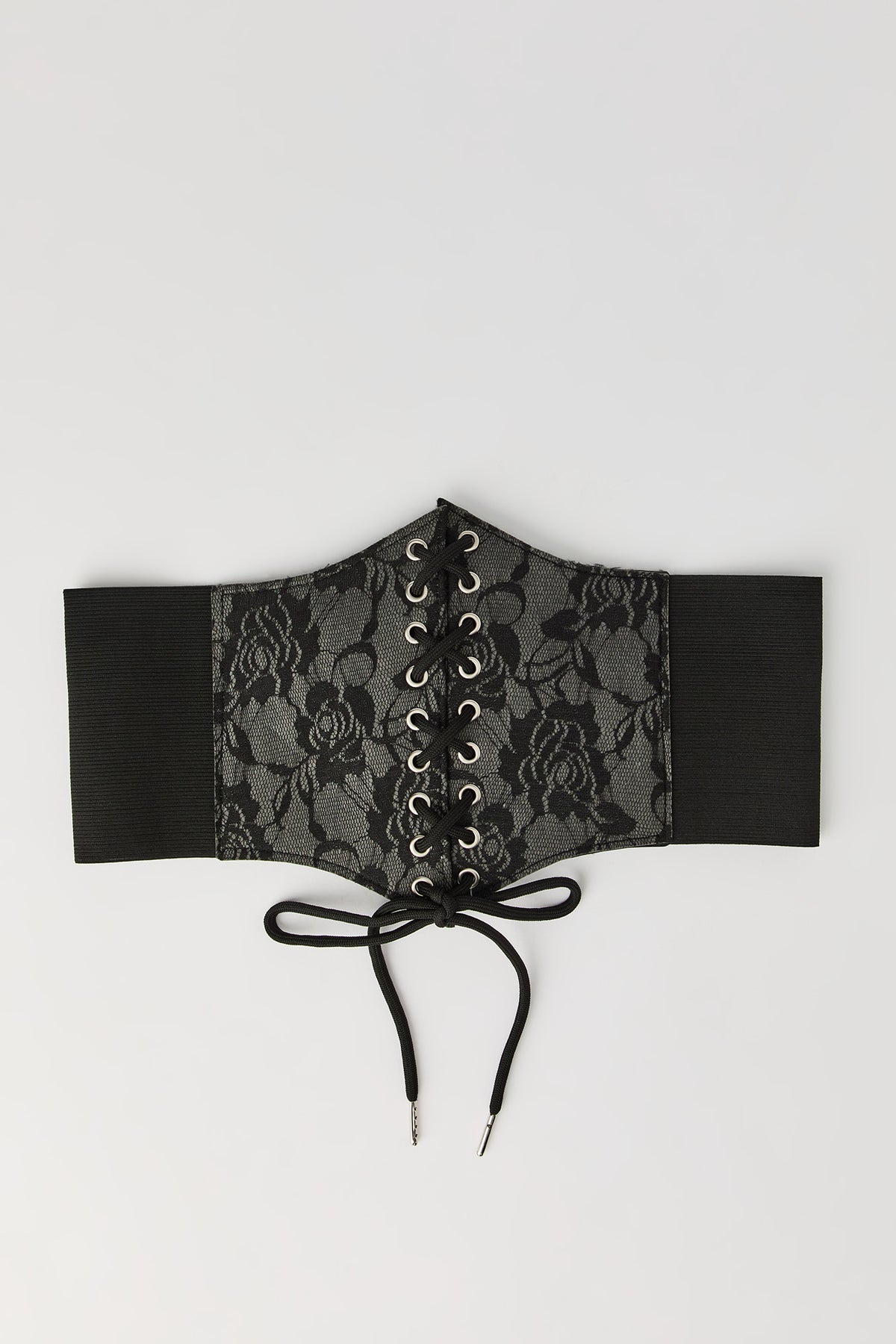 Floral Lace Corset Belt - Solid Black