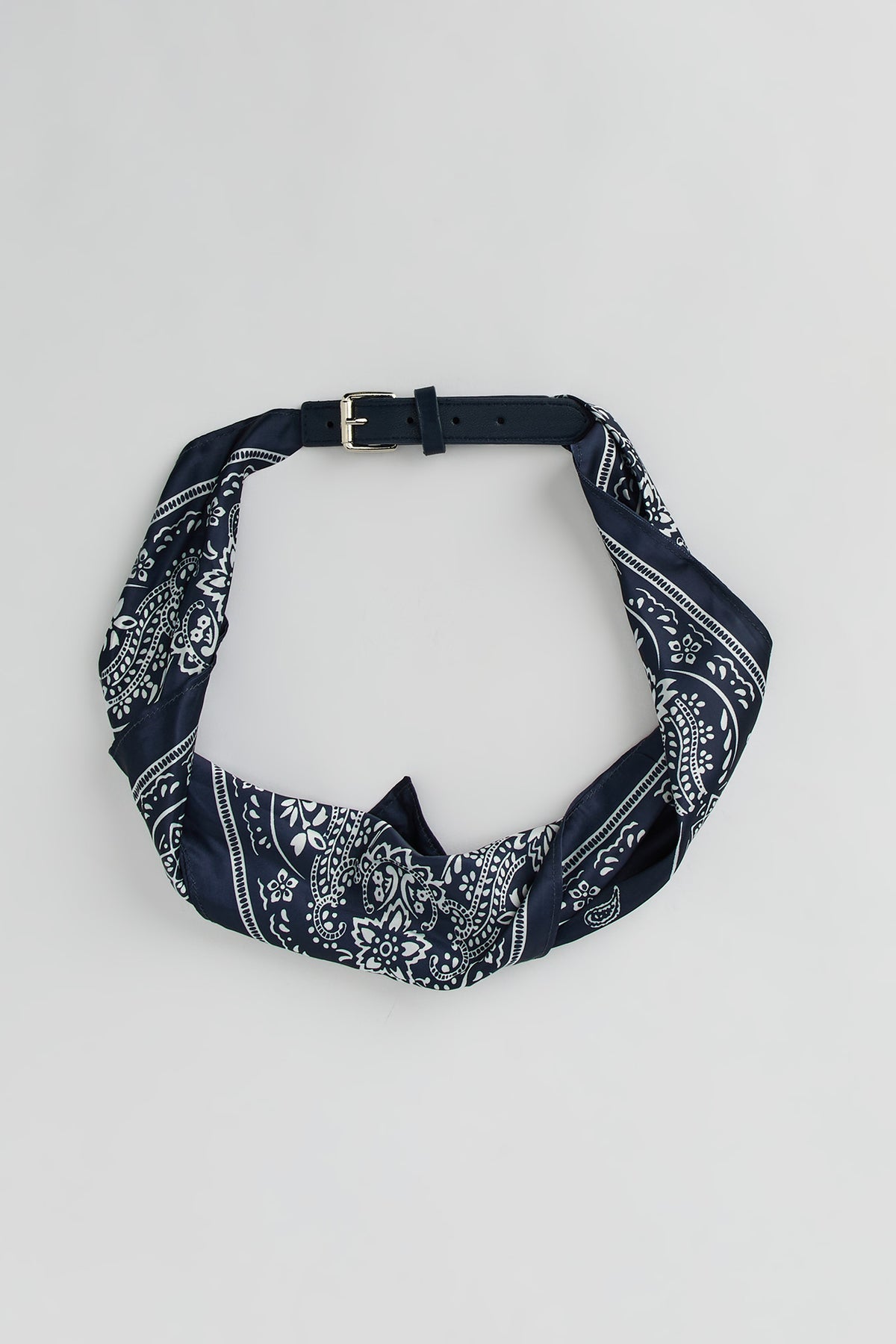 Paisley Printed Scarf Belt - Navy