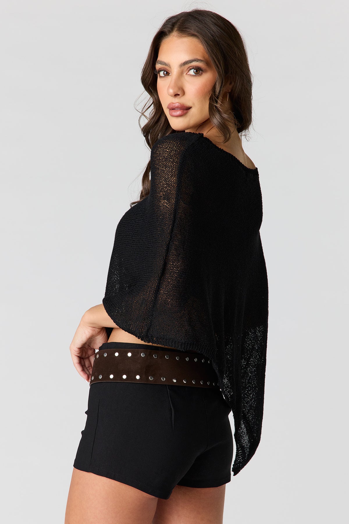 Alt View 2. Knit Poncho - Black