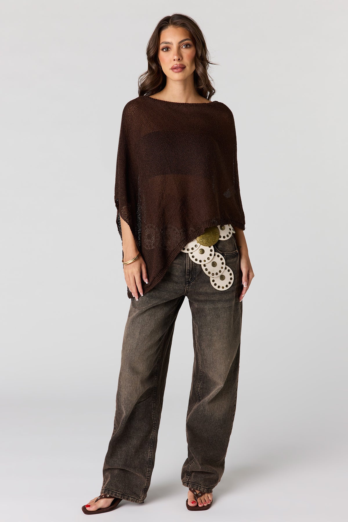 Alt View 3. Knit Poncho - Brown
