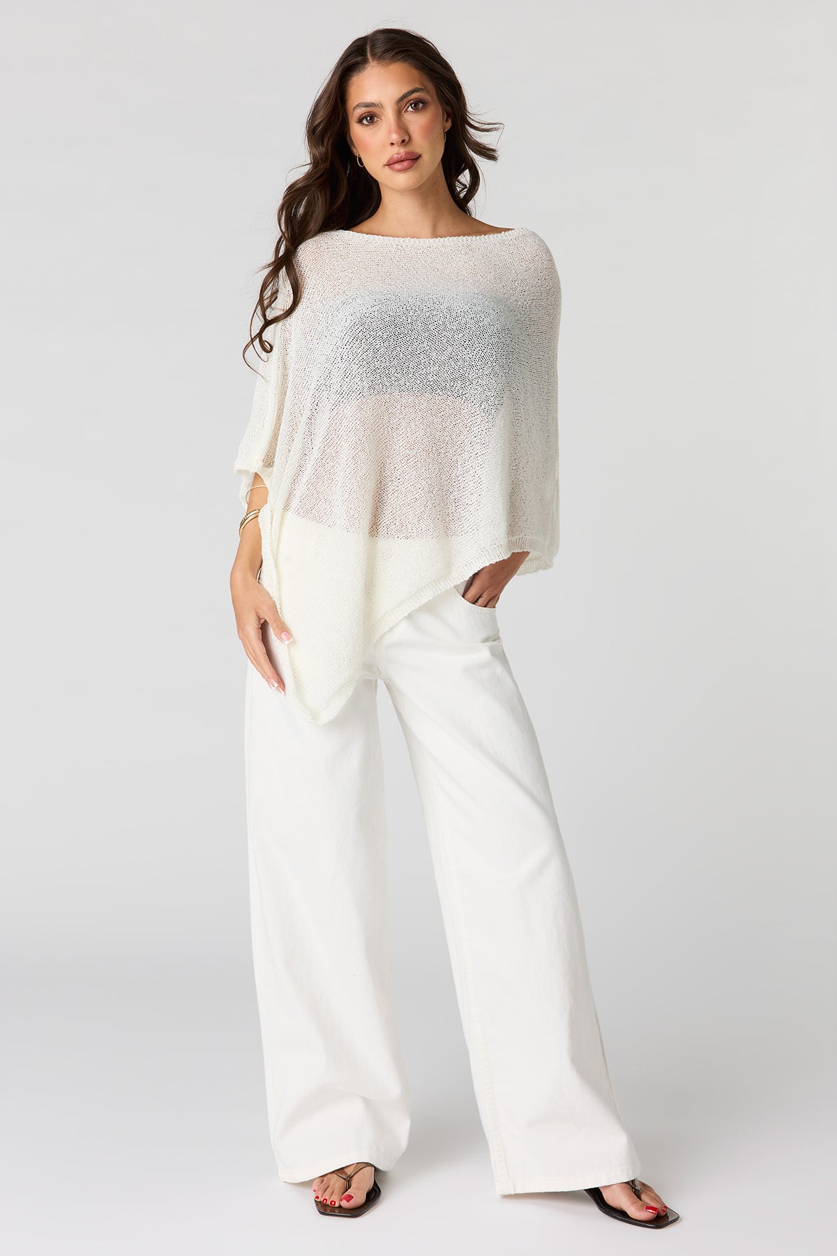 Alt View 3. Knit Poncho - Ivory