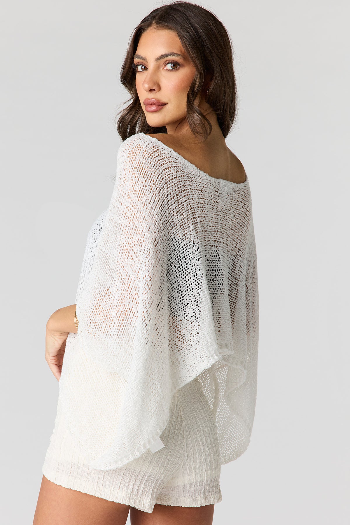 Alt View 2. Knit Poncho - White