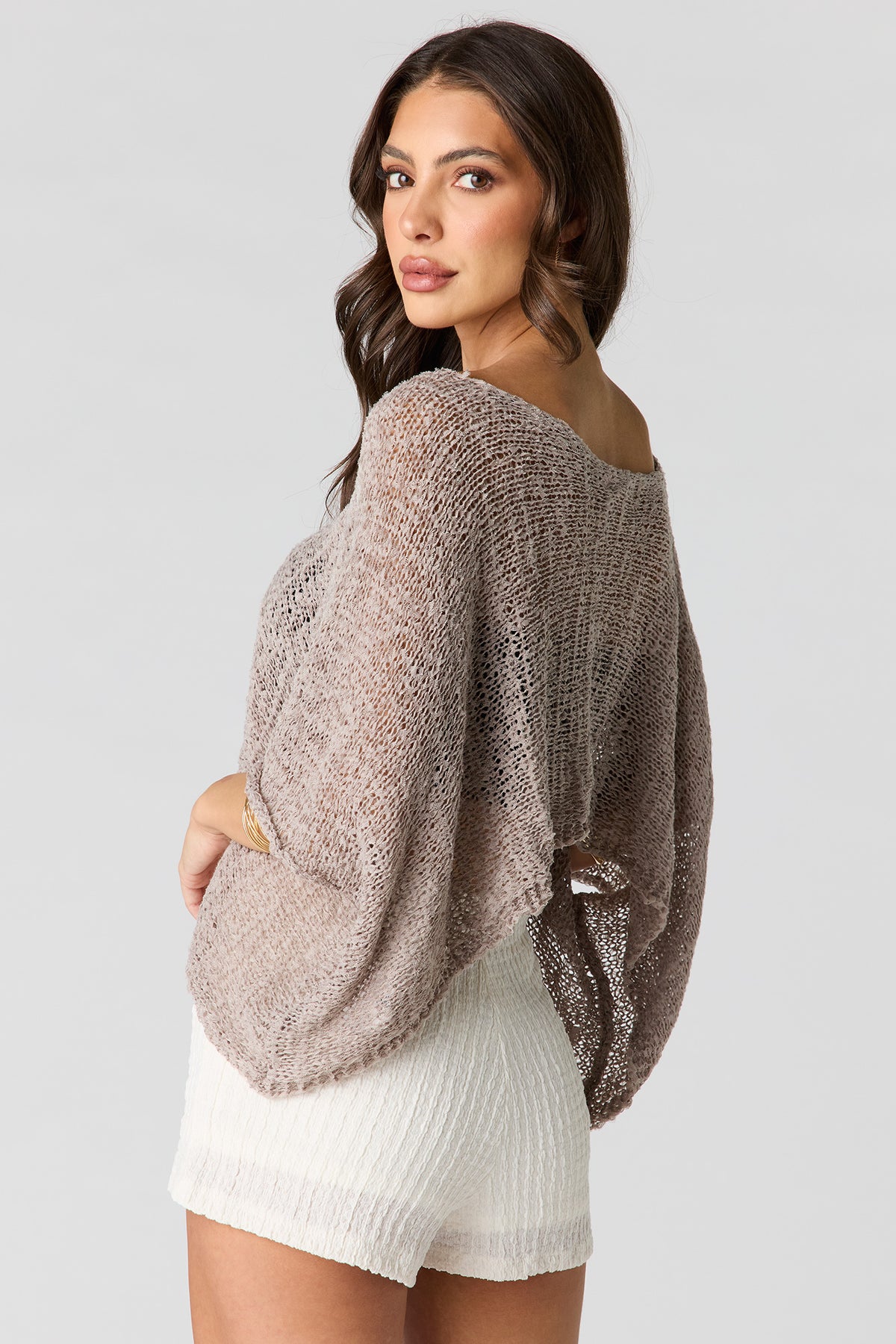 Alt View 2. Knit Poncho - Tan