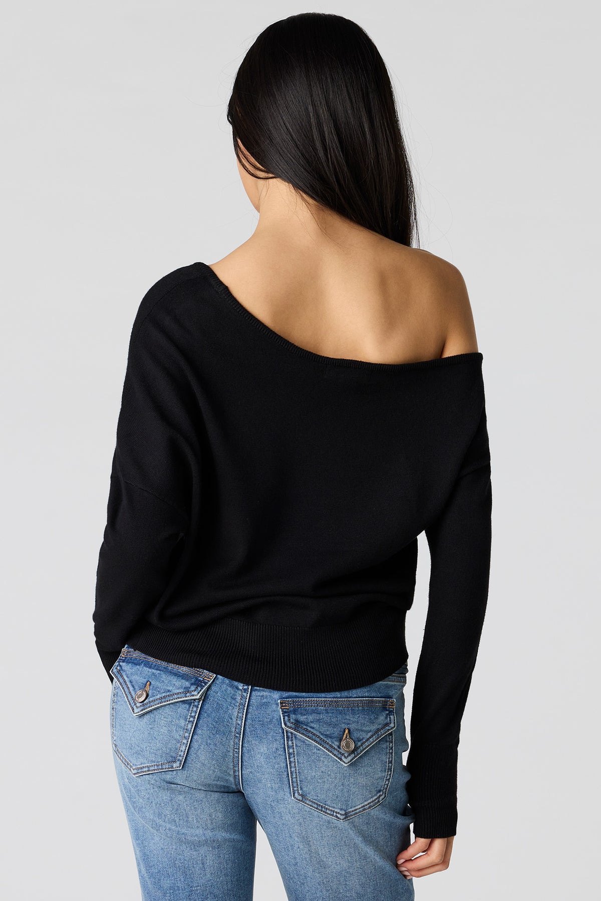 Alt View 2. Off Shoulder Dolman Sweater - Black