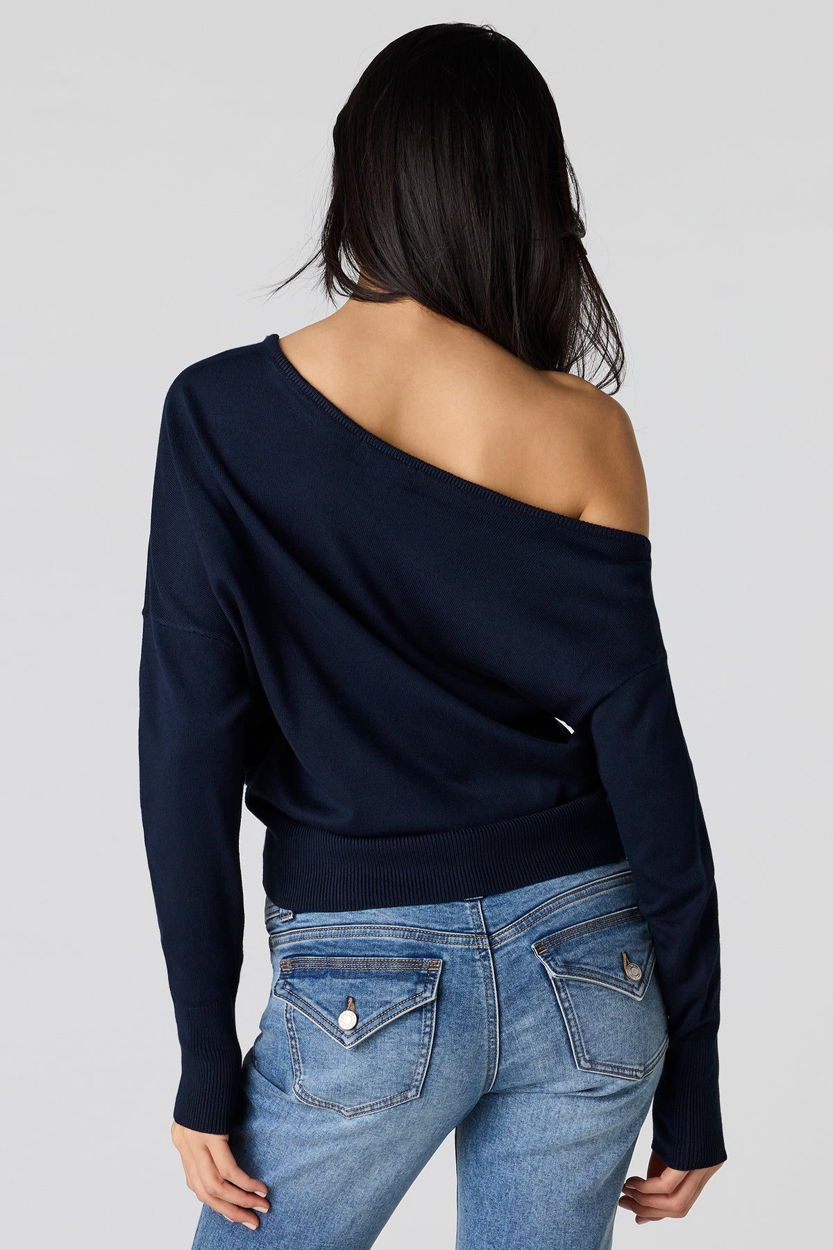 Alt View 2. Off Shoulder Dolman Sweater - Navy