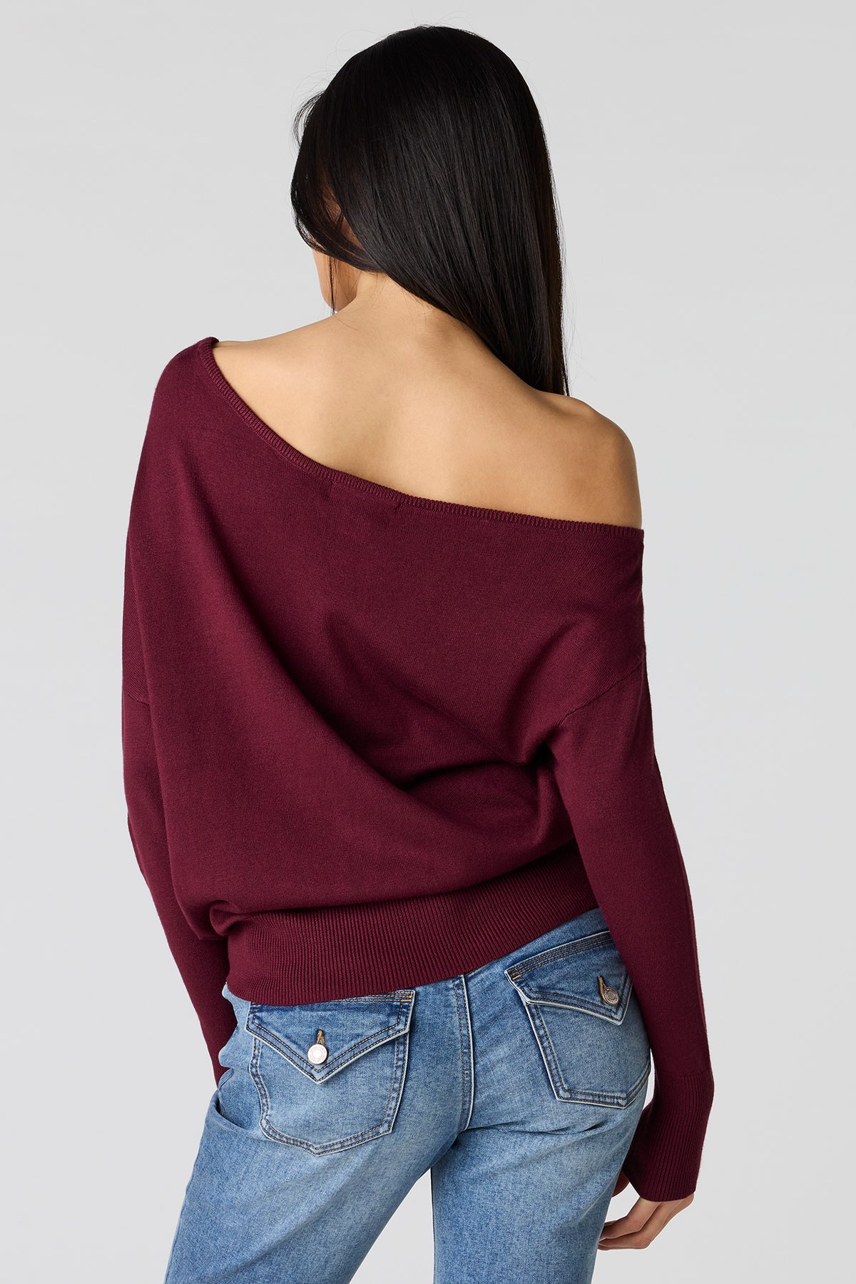 Alt View 2. Off Shoulder Dolman Sweater - Burgundy