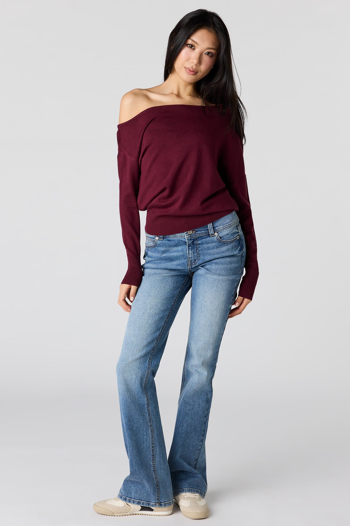 Alt View 3. Off Shoulder Dolman Sweater - Burgundy