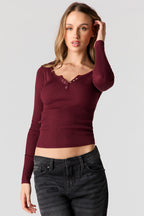 Ribbed Long Sleeve Henley Top