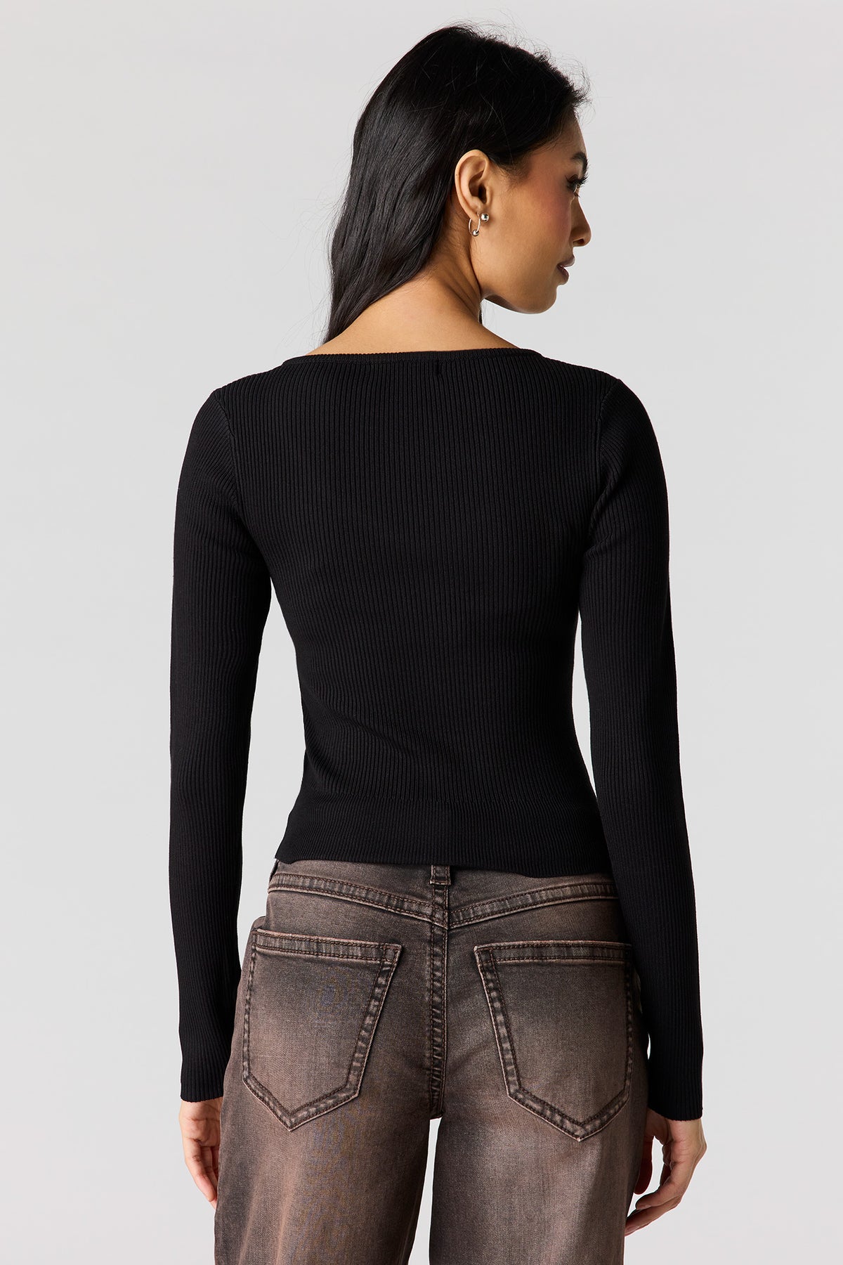 Alt View 2. Ribbed V-Neck Sweater - Black