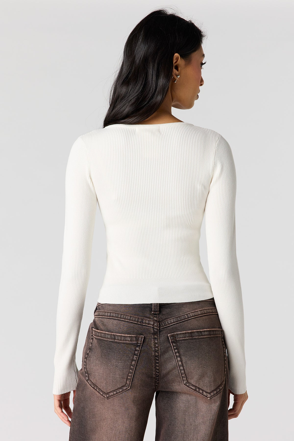 Alt View 2. Ribbed V-Neck Sweater - White