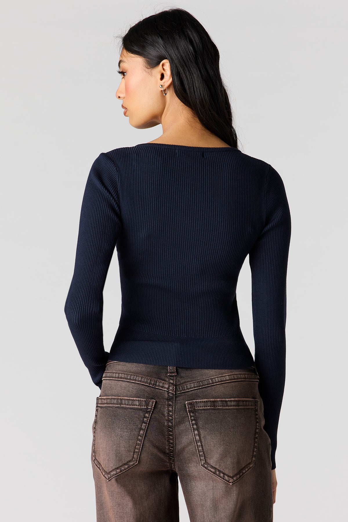 Alt View 2. Ribbed V-Neck Sweater - Navy