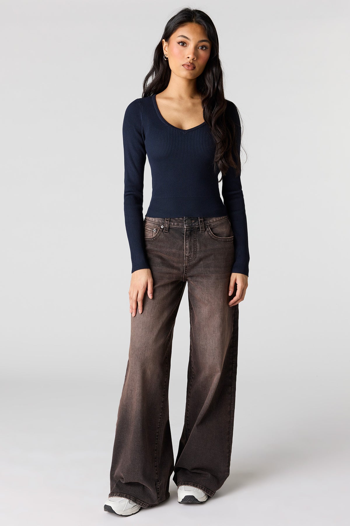 Alt View 3. Ribbed V-Neck Sweater - Navy