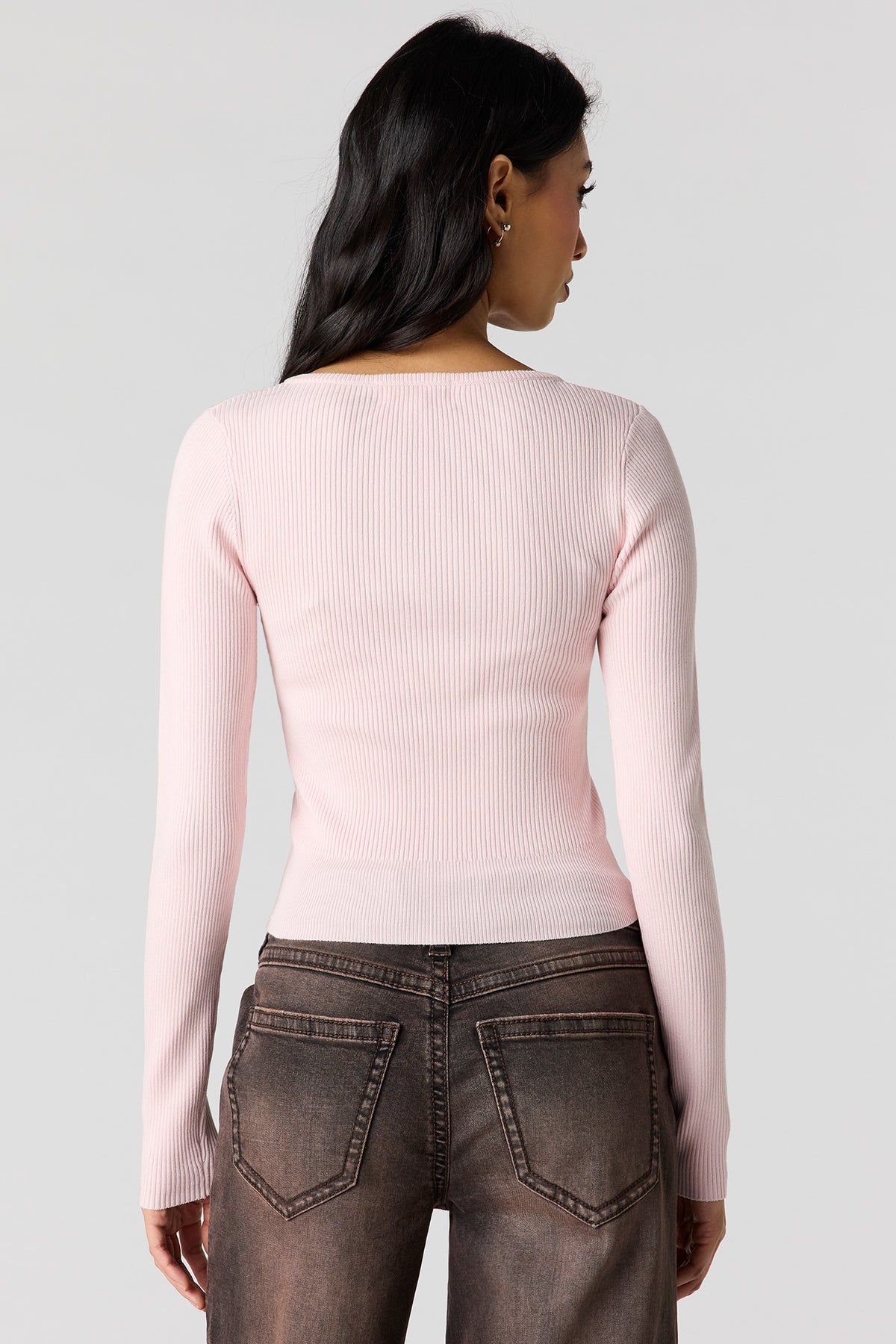 Alt View 2. Ribbed V-Neck Sweater - Light Pink
