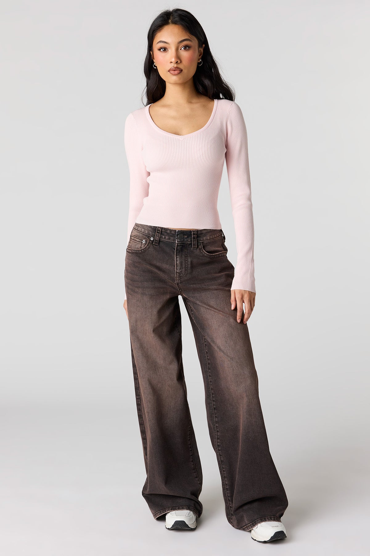 Alt View 3. Ribbed V-Neck Sweater - Light Pink