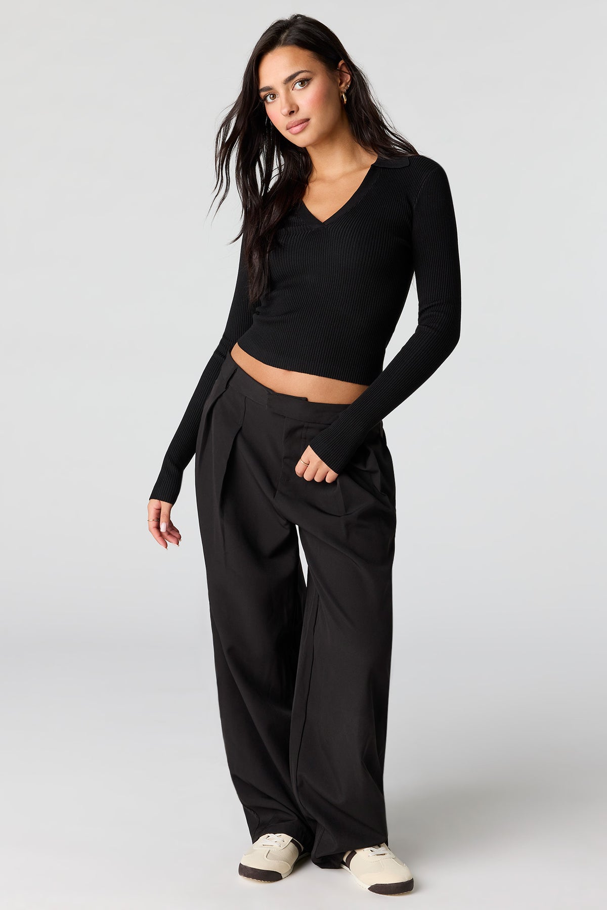 Alt View 3. Ribbed Knit Polo Sweater - Black
