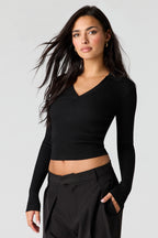 Ribbed Knit Polo Sweater