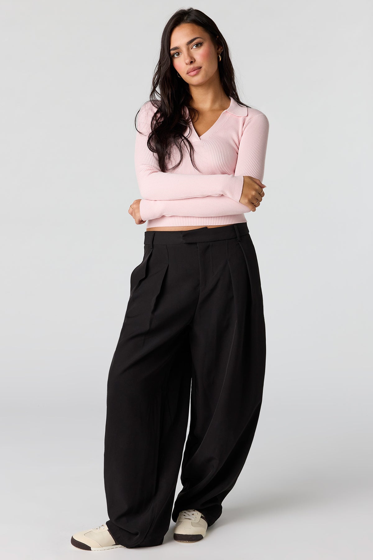 Alt View 3. Ribbed Knit Polo Sweater - Pink