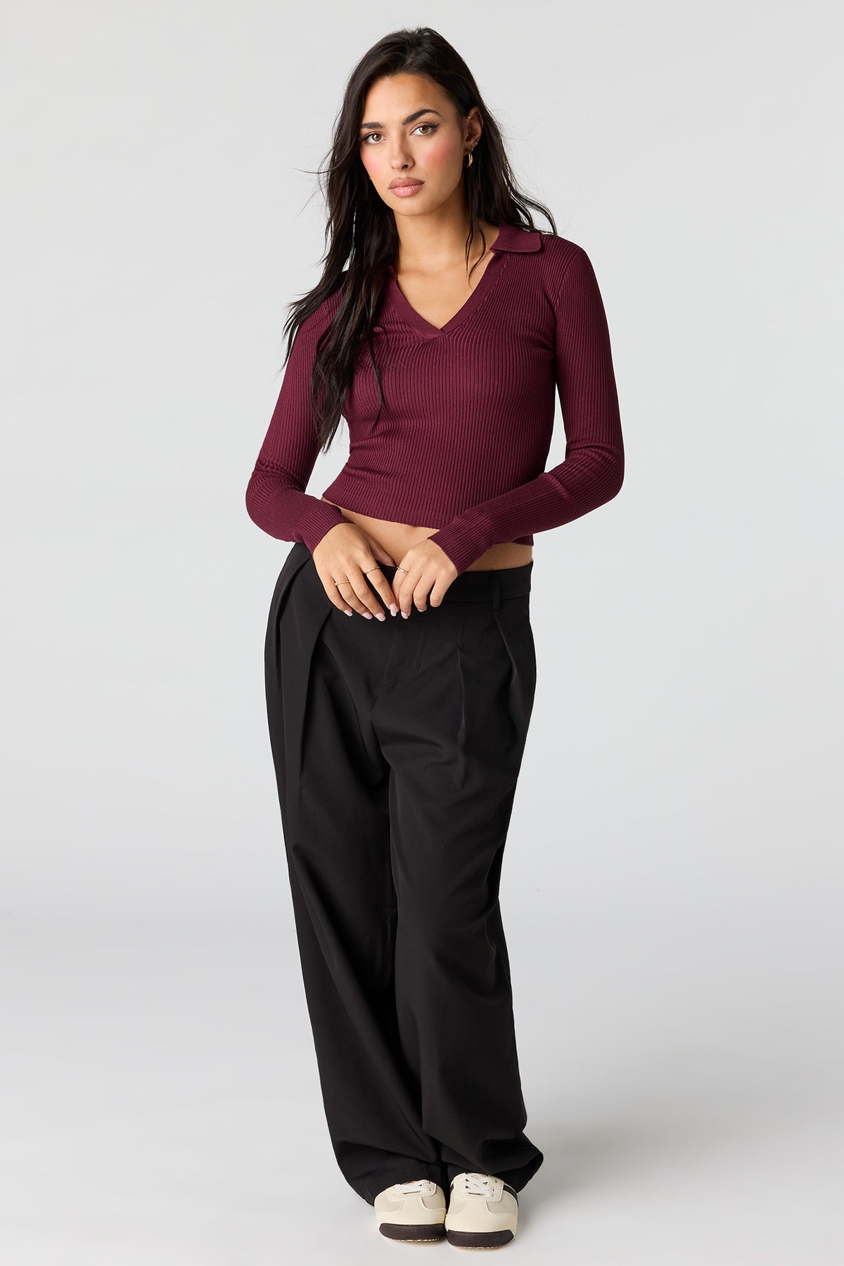 Alt View 3. Ribbed Knit Polo Sweater - Burgundy