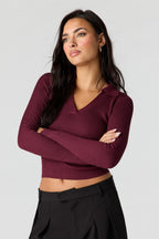 Ribbed Knit Polo Sweater