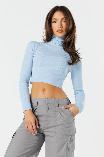 Ribbed Knit Turtleneck Cropped Sweater