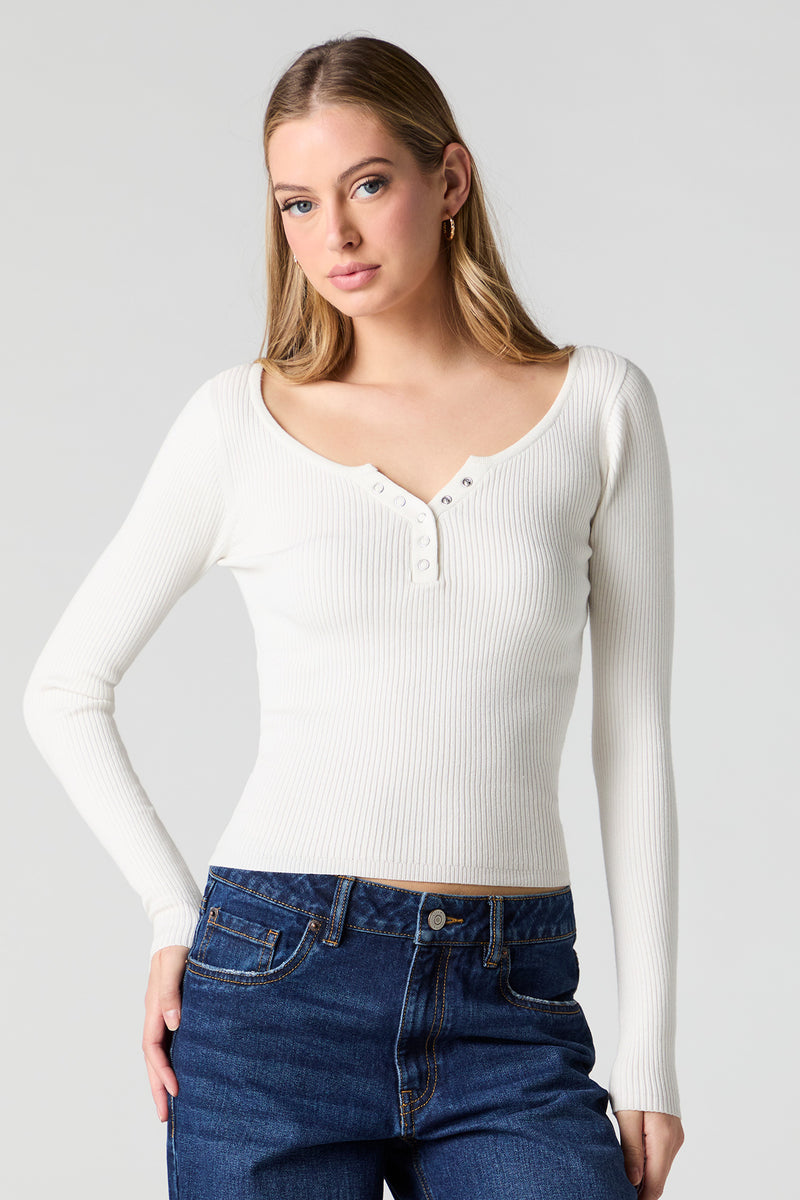 Haut Henley côtelé à manche longue