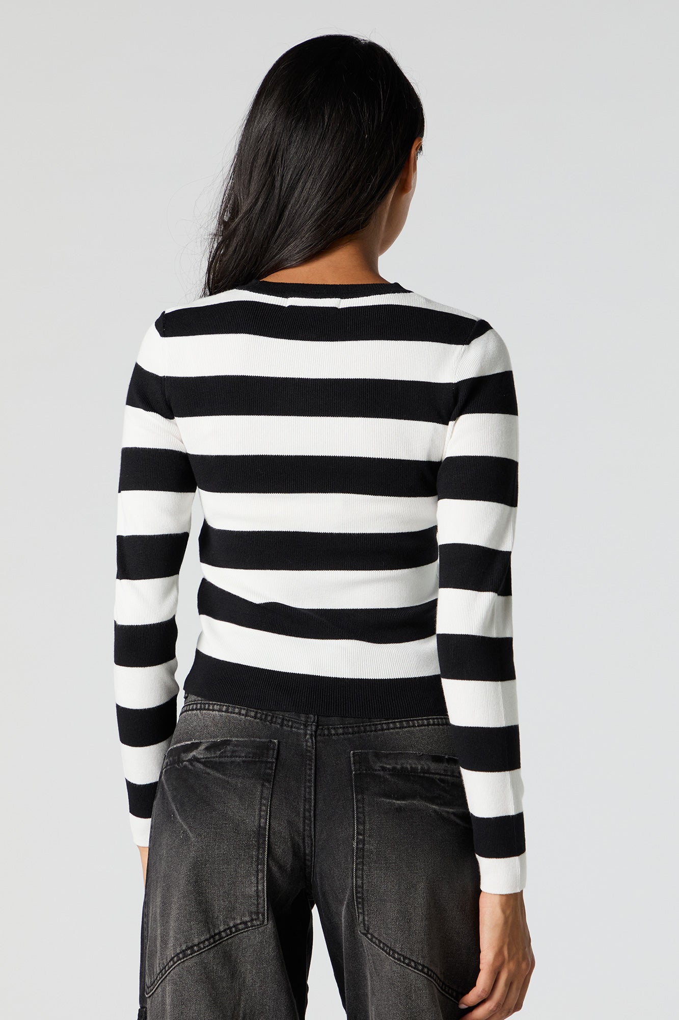 Striped Ribbed Knit Crewneck Sweater
