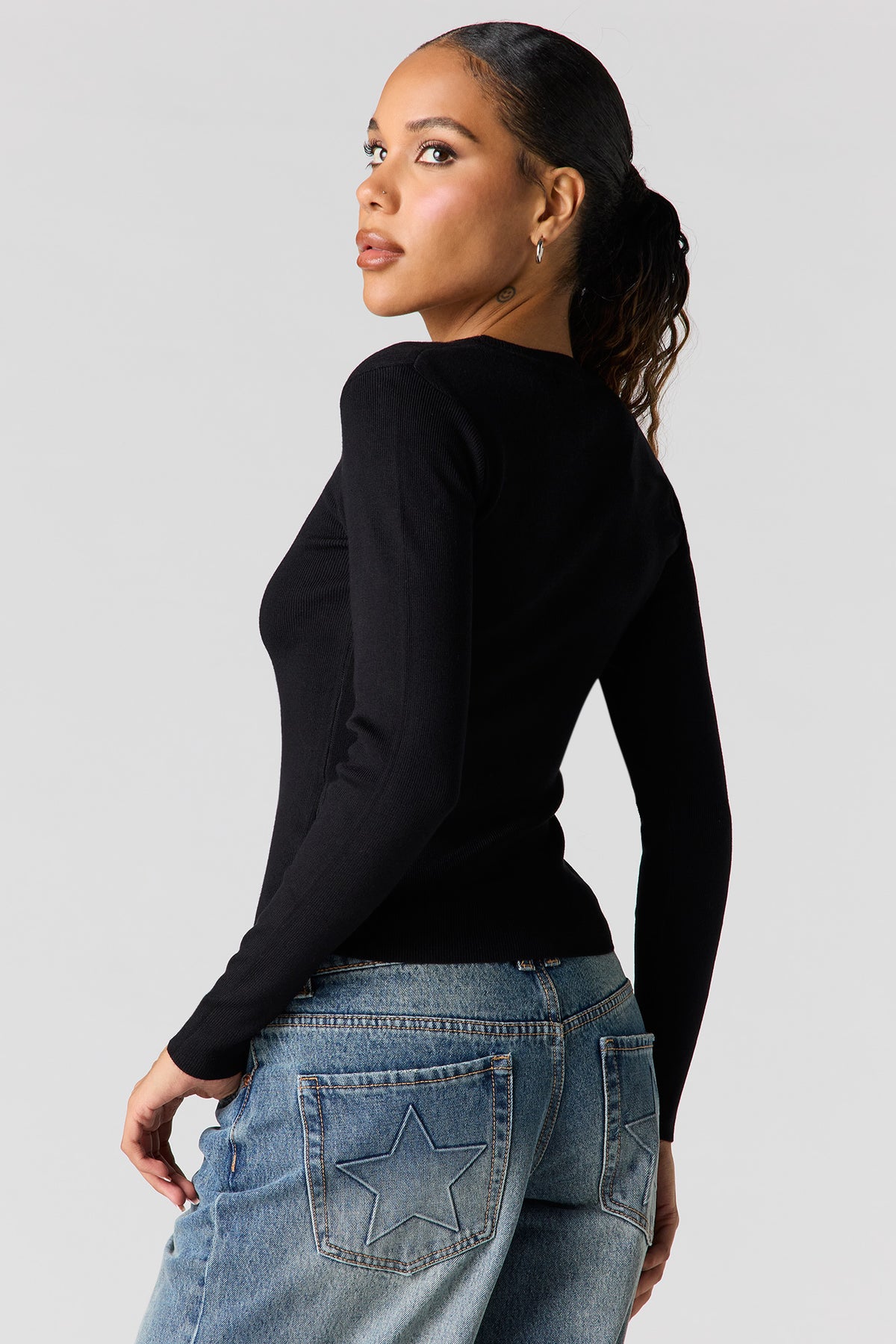 Alt View 2. Ribbed Sweater - Black