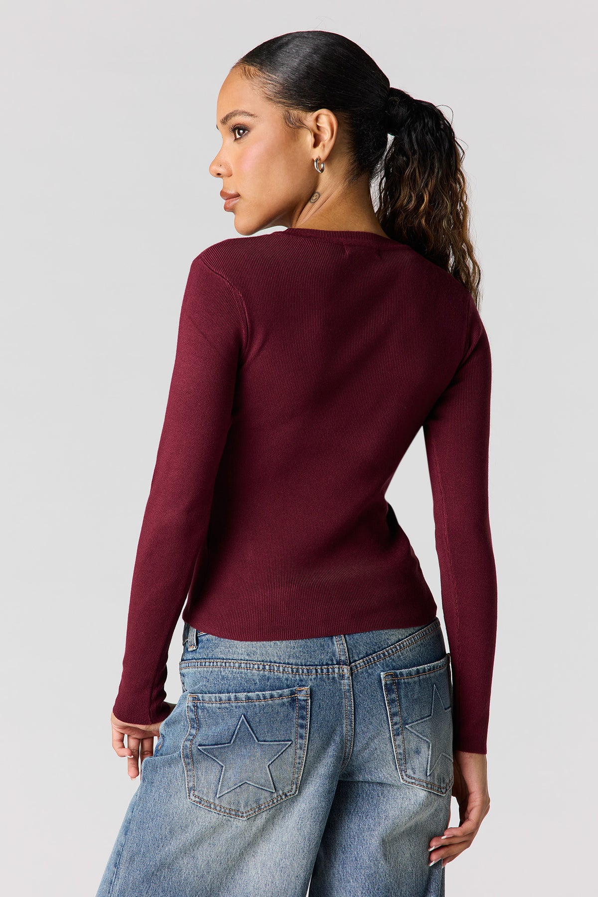 Alt View 2. Ribbed Sweater - Burgundy