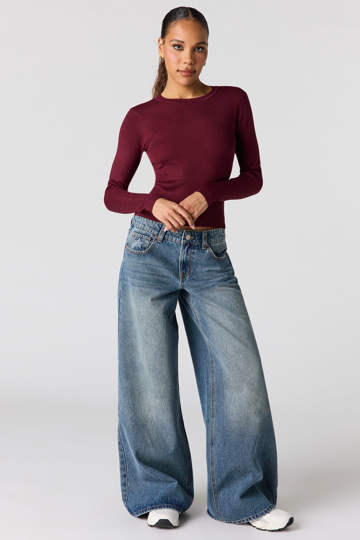 Alt View 3. Ribbed Sweater - Burgundy