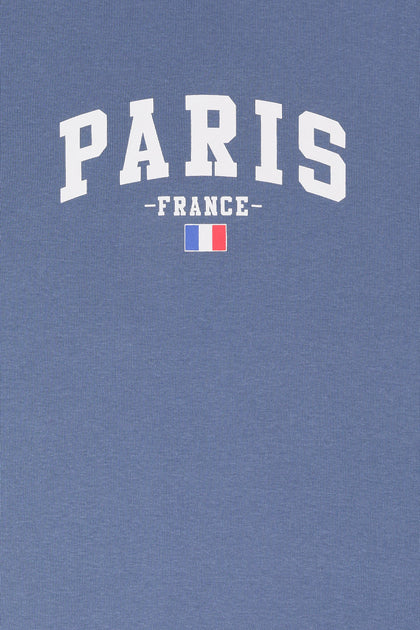 T-shirt à liséré contrastant avec imprimé Paris France