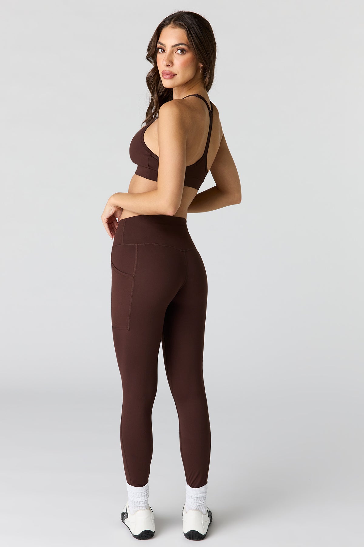 Alt View 3. Active High Density Side Pocket Legging - Brown