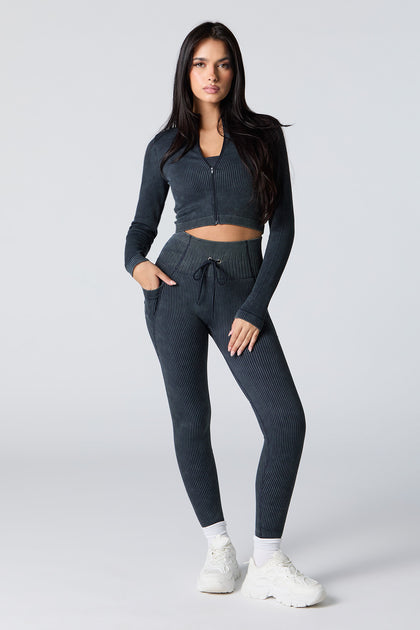 Legging Sommer Ray Active côtelé sans couture à taille coulissante