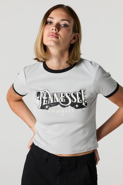 T-shirt à liséré contrastant avec imprimé Tennessee Whiskey