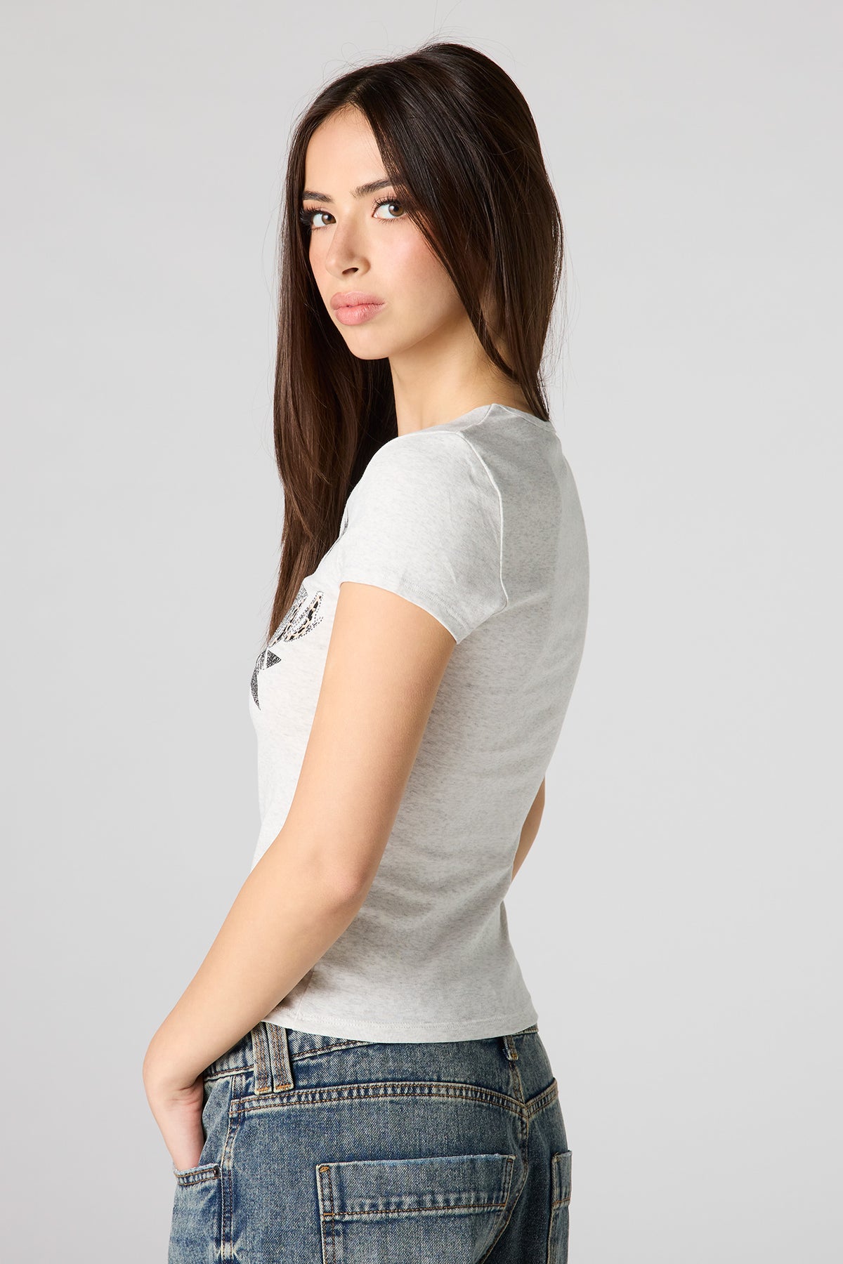 Alt View 2. Graphic Ribbed Fitted T-Shirt - Heather Grey