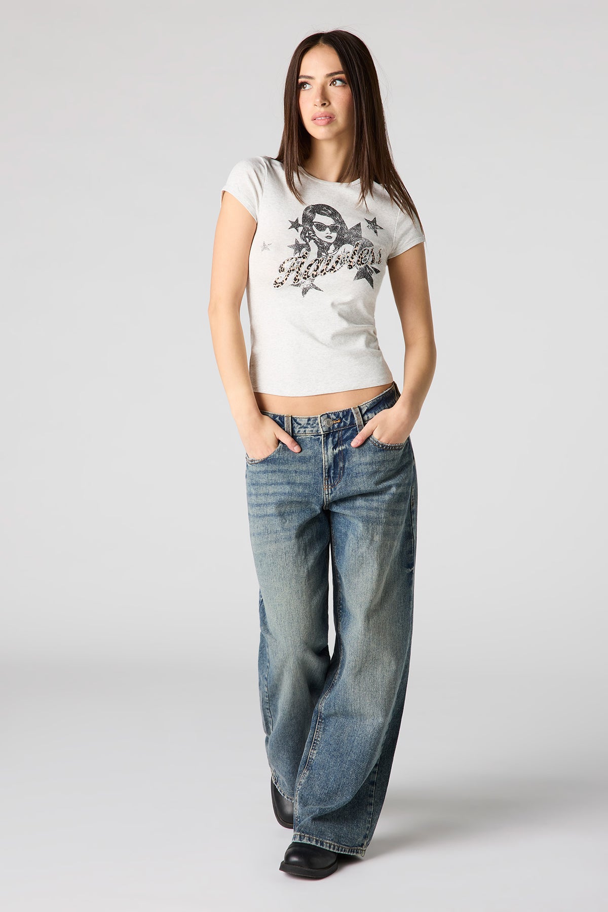 Alt View 3. Graphic Ribbed Fitted T-Shirt - Heather Grey
